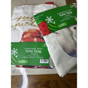 Brother Sister Christmas Party Tote Bag Snowman Season Greetings Gold Foil Print